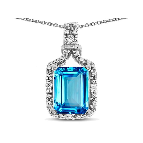 Star K� Antique Vintage Look Emerald Cut 8x6 Genuine Blue Topaz Octagon Pendant
