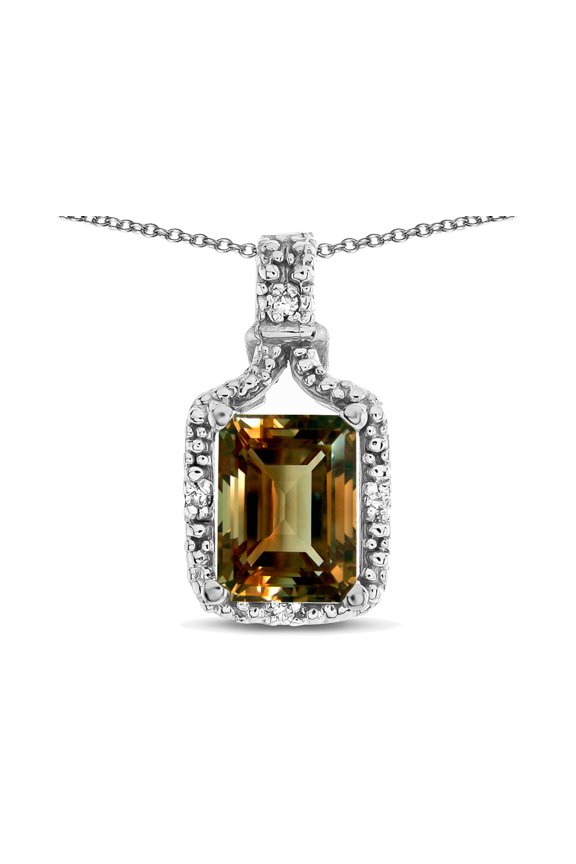 � Antique Vintage Look Emerald Cut 8x6 Genuine Smoky Quartz Octagon Pendant