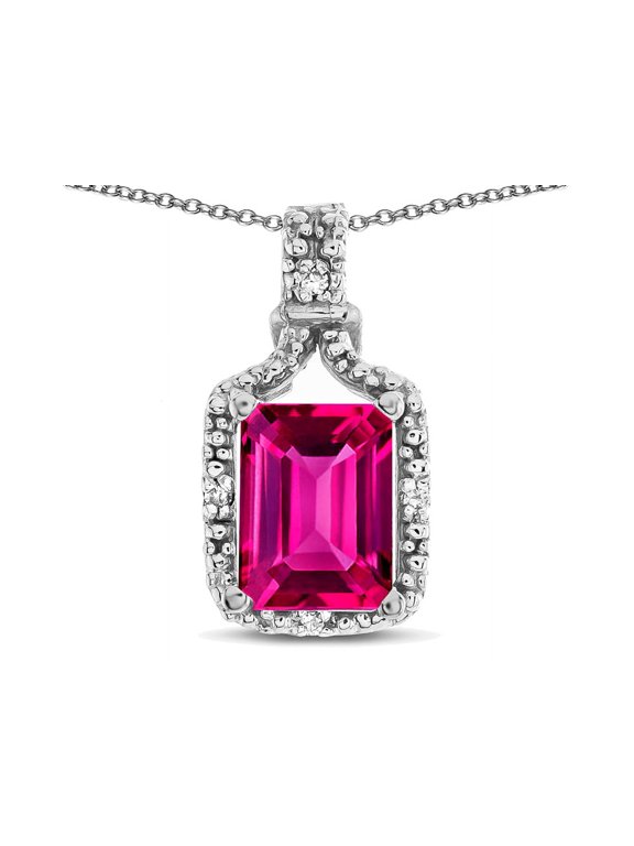 � Antique Vintage Look Emerald Cut 8x6 Simulated Pink Tourmaline Octagon Pendant