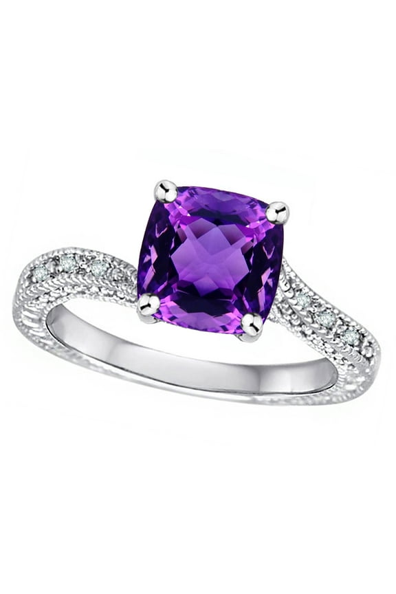 � Antique Vintage Style Cushion-Cut 7mm Genuine Amethyst Solitaire Engagement Promise Ring