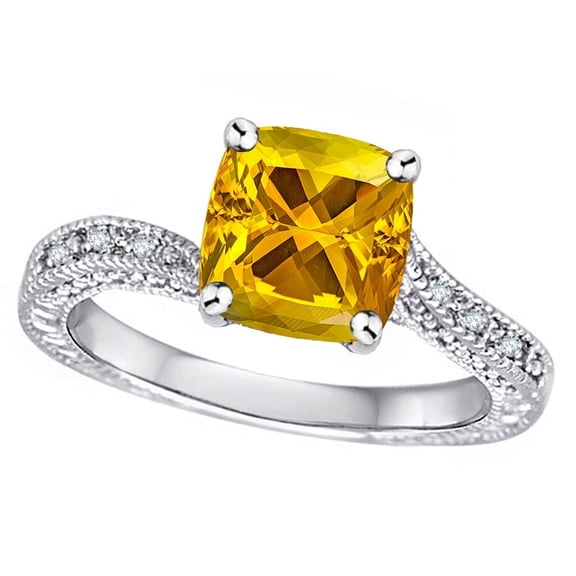 Star K� Antique Vintage Style Cushion-Cut 7mm Genuine Citrine Solitaire Engagement Promise Ring