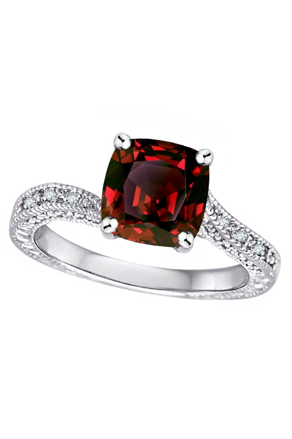 � Antique Vintage Style Cushion-Cut 7mm Genuine Garnet Solitaire Engagement Promise Ring