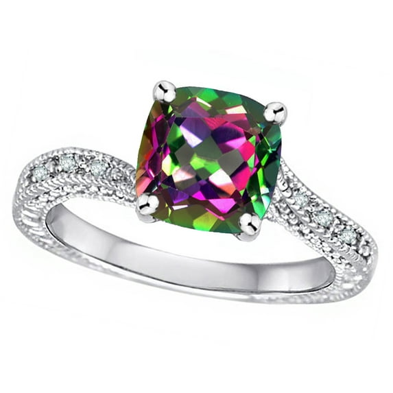 Star K� Antique Vintage Style Cushion-Cut 7mm Rainbow Mystic Topaz Solitaire Engagement Promise Ring