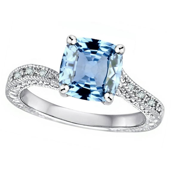 Star K� Antique Vintage Style Cushion-Cut 7mm Simulated Aquamarine Solitaire Engagement Promise Ring