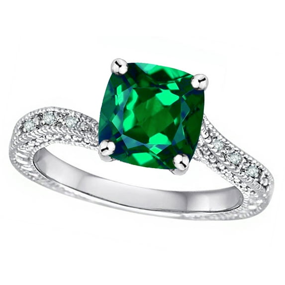 Star K� Antique Vintage Style Cushion-Cut 7mm Simulated Emerald Solitaire Engagement Promise Ring
