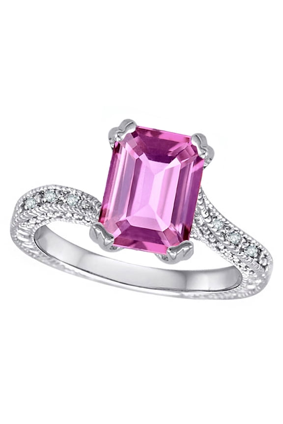 � Antique Vintage Style Emerald Cut 8x6 Created Pink Sapphire Solitaire Engagement Promise Ring