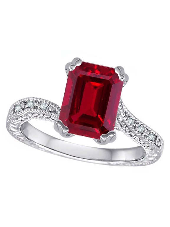 � Antique Vintage Style Emerald Cut 8x6 Created Ruby Solitaire Engagement Promise Ring