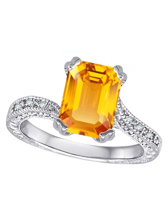 � Antique Vintage Style Emerald Cut 8x6 Genuine Citrine Solitaire Engagement Promise Ring
