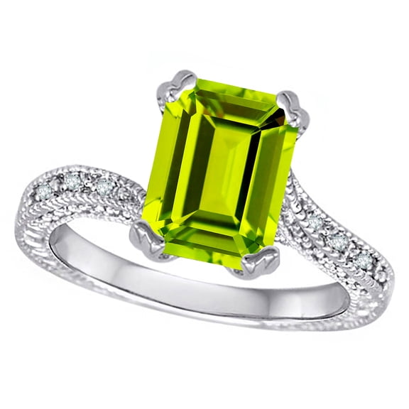 Star K� Antique Vintage Style Emerald Cut 8x6 Genuine Peridot Solitaire Engagement Promise Ring