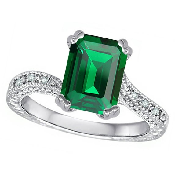 Star K� Antique Vintage Style Emerald Cut 8x6 Simulated Emerald Solitaire Engagement Promise Ring