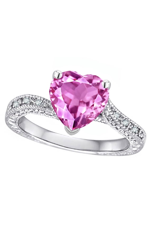 � Antique Vintage Style Heart Shape 8mm Created Pink Sapphire Solitaire Engagement Promise Ring
