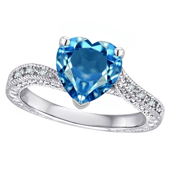Star K� Antique Vintage Style Heart Shape 8mm Genuine Blue Topaz Solitaire Engagement Promise Ring