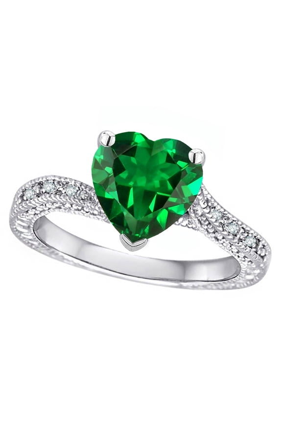 � Antique Vintage Style Heart Shape 8mm Simulated Emerald Solitaire Engagement Promise Ring