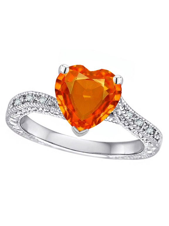 � Antique Vintage Style Heart Shape 8mm Simulated Fire Opal Solitaire Engagement Promise Ring