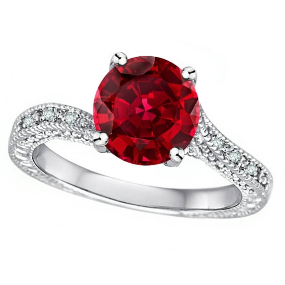 Star K� Antique Vintage Style Round 7mm Created Ruby Solitaire Engagement Promise Ring
