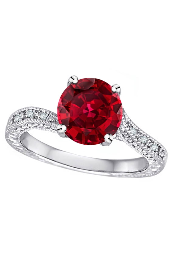 � Antique Vintage Style Round 7mm Created Ruby Solitaire Engagement Promise Ring