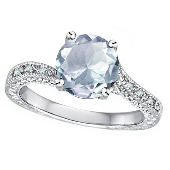 Star K� Antique Vintage Style Round 7mm Genuine Aquamarine Solitaire Engagement Promise Ring