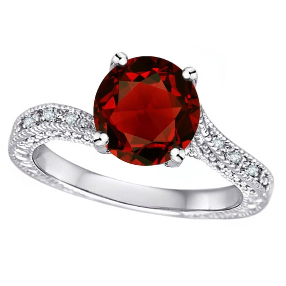 Star K� Antique Vintage Style Round 7mm Genuine Garnet Solitaire Engagement Promise Ring