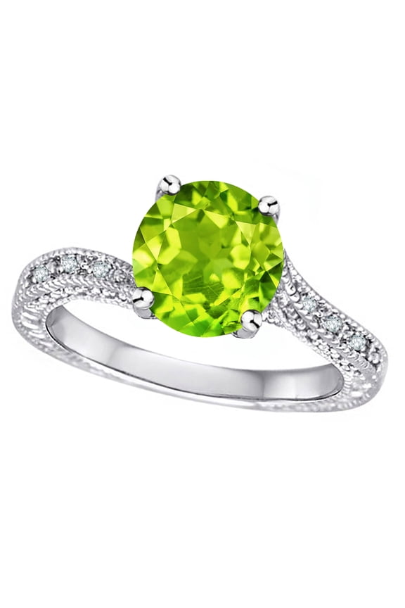 � Antique Vintage Style Round 7mm Genuine Peridot Solitaire Engagement Promise Ring
