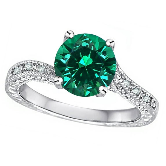 Star K� Antique Vintage Style Round 7mm Simulated Emerald Solitaire Engagement Promise Ring