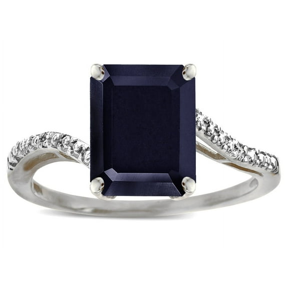 Star K � Big Stone Octagon Emerald Cut 10x8 Black Sapphire Bypass solitaire ring