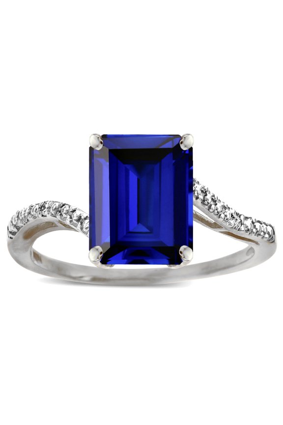 � Big Stone Octagon Emerald Cut 10x8 Created Sapphire Bypass solitaire ring