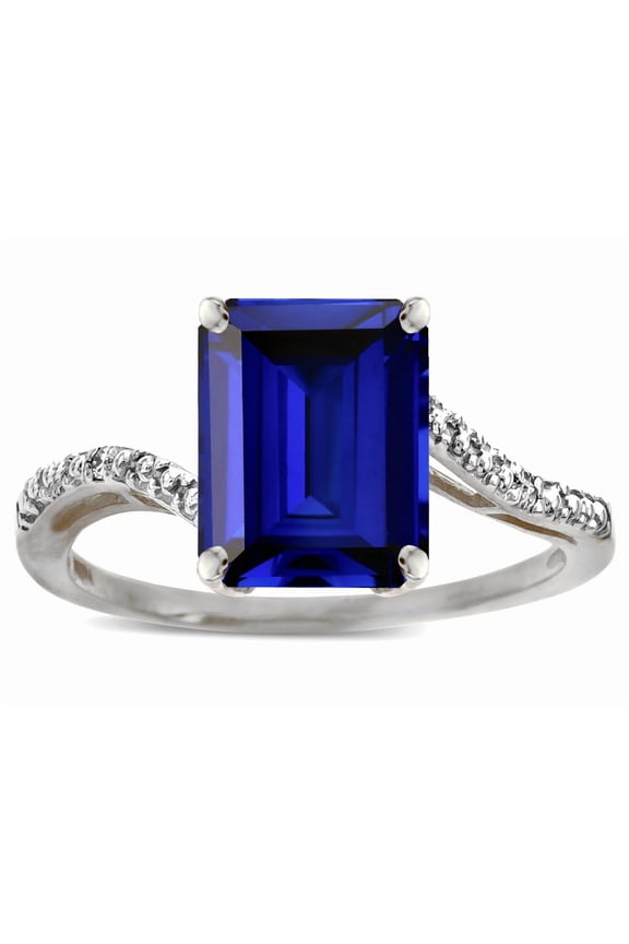 � Big Stone Octagon Emerald Cut 10x8 Created Sapphire Bypass solitaire ring