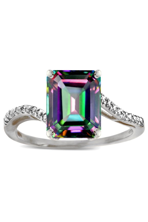 � Big Stone Octagon Emerald Cut 10x8 Mystic Topaz Bypass solitaire ring
