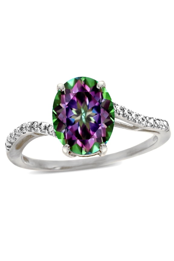 � Big Stone Oval 10x8 Rainbow Mystic Topaz Bypass solitaire engagement promise ring