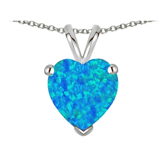 Star K � Blue Created Opal 8mm Heart Pendant Necklace