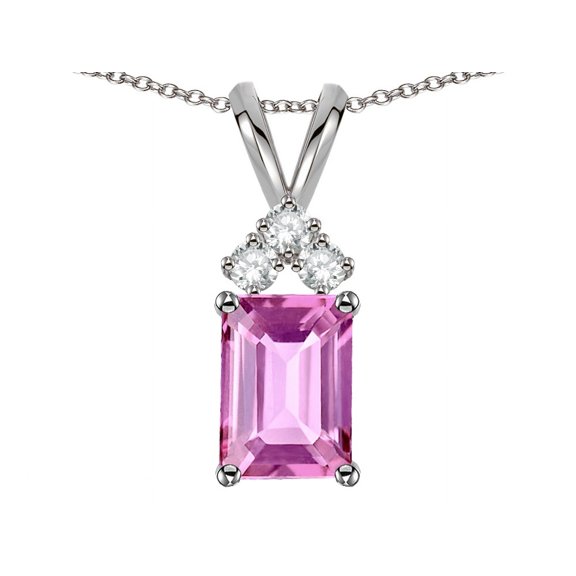Star K� Classic Emerald Octagon Cut 8x6mm Created Pink Sapphire Rabbit Ear Pendant Necklace