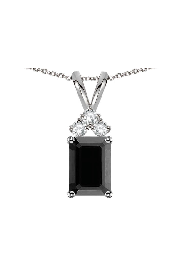 � Classic Emerald Octagon Cut 8x6mm Genuine Black Sapphire Rabbit Ear Pendant Necklace