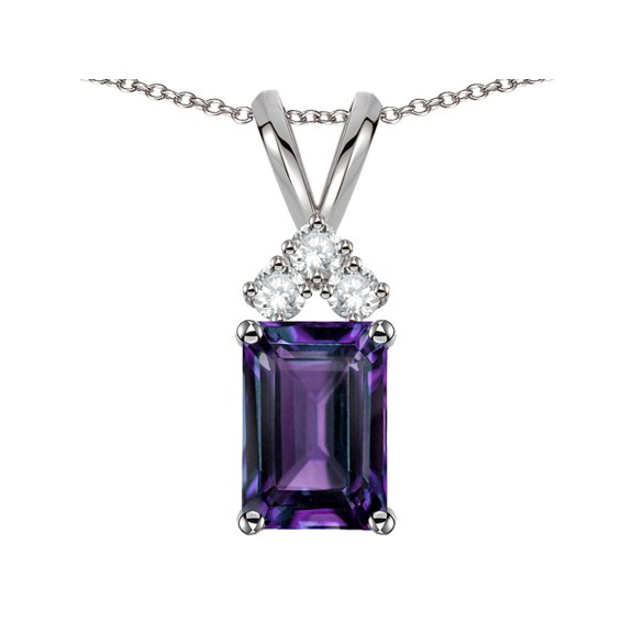 Star K� Classic Emerald Octagon Cut 8x6mm Simulated Alexandrite Rabbit Ear Pendant Necklace