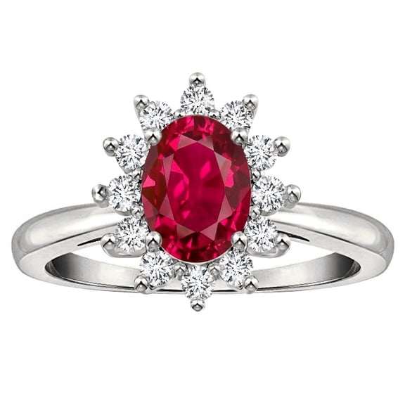 Star K � Classic Lady Diana Halo Oval 7x5 Created Ruby Ring