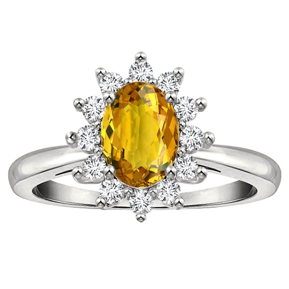 Star K � Classic Lady Diana Halo Oval 7x5 Genuine Citrine Ring