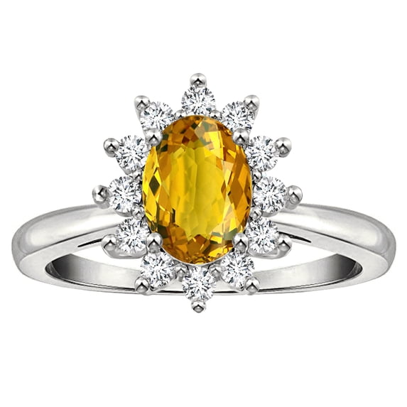 Star K � Classic Lady Diana Halo Oval 7x5 Genuine Citrine Ring