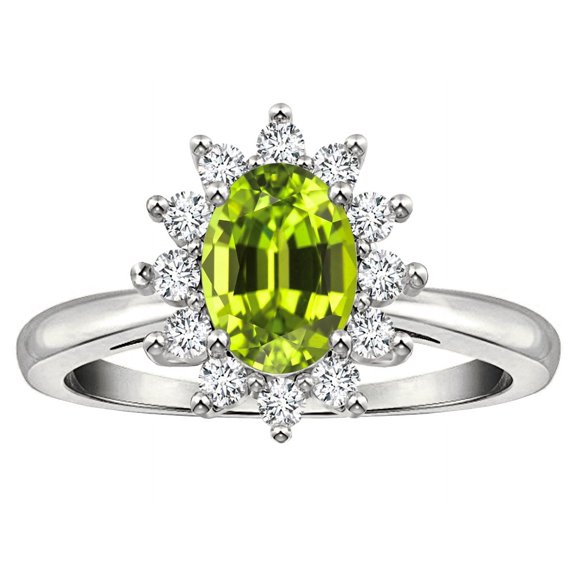 Star K � Classic Lady Diana Halo Oval 7x5 Genuine Peridot Ring
