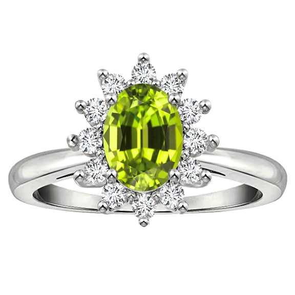 Star K � Classic Lady Diana Halo Oval 7x5 Genuine Peridot Ring