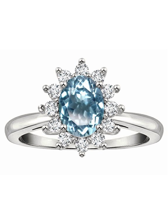 � Classic Lady Diana Halo Oval 7x5 Genuine Sky Blue Topaz Ring