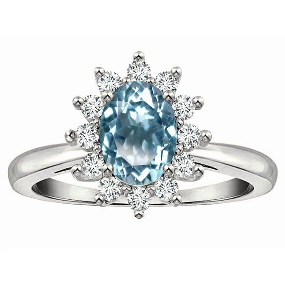 Star K � Classic Lady Diana Halo Oval 7x5 Genuine Sky Blue Topaz Ring