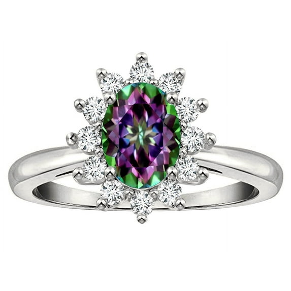 Star K � Classic Lady Diana Halo Oval 7x5 Rainbow Mystic Topaz Ring