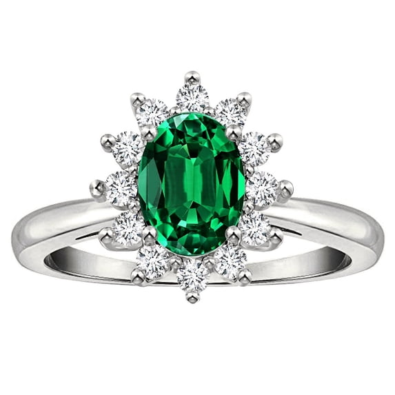 Star K � Classic Lady Diana Halo Oval 7x5 Simulated Emerald Ring