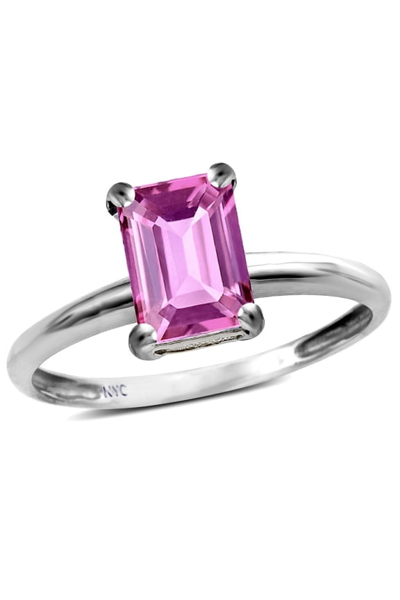 � Classic Octagon Emerald Cut 8x6mm Created Pink Sapphire Solitaire Engagement Promise Ring