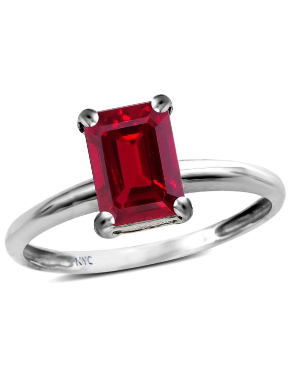 � Classic Octagon Emerald Cut 8x6mm Created Ruby Solitaire Engagement Promise Ring