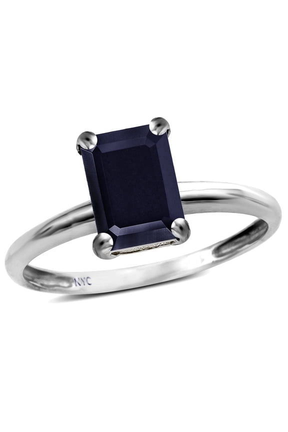 � Classic Octagon Emerald Cut 8x6mm Genuine Black Sapphire Solitaire Engagement Promise Ring