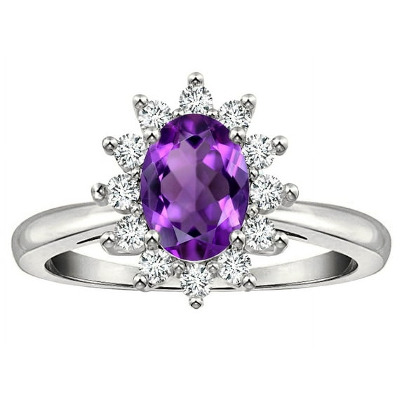 Star K � Classic Oval 7x5 Lady Diana Halo Genuine Amethyst Ring
