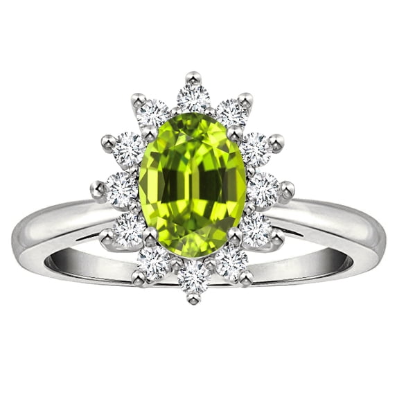 Star K � Classic Oval 7x5 Lady Diana Halo Genuine Peridot Ring