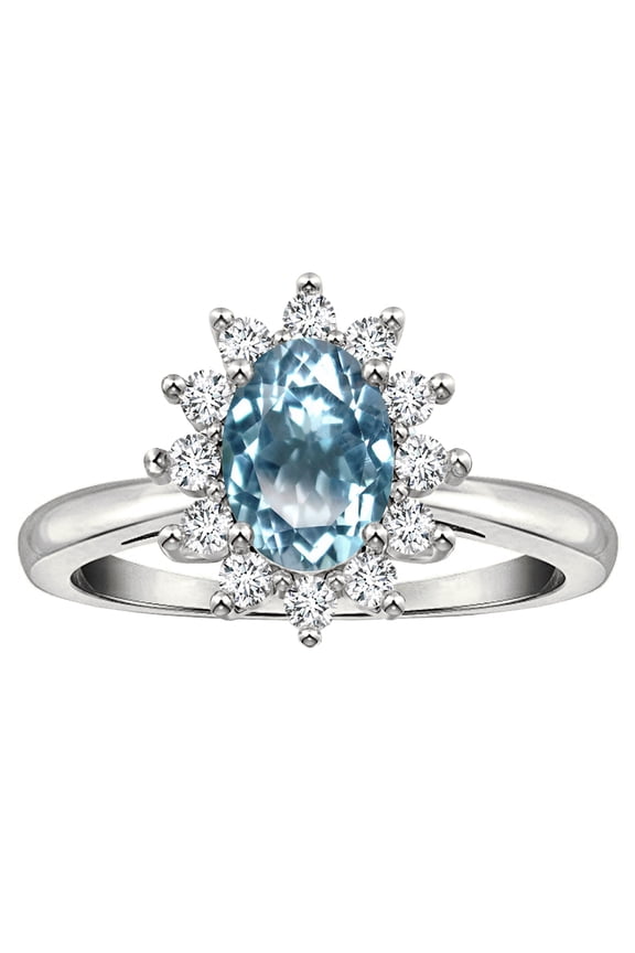 � Classic Oval 7x5 Lady Diana Halo Genuine Sky Blue Topaz Ring