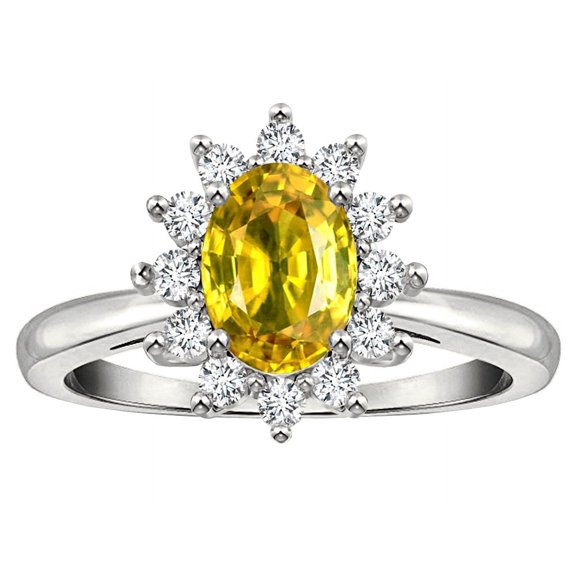 Star K � Classic Oval 7x5 Lady Diana Halo Genuine Yellow Sapphire Ring