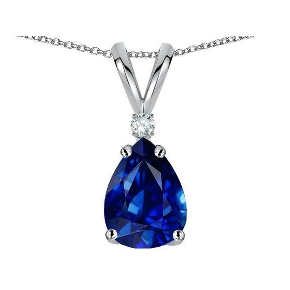 Star K� Classic Pear Shape 8x6mm Created Sapphire Rabbit Ear Pendant Necklace